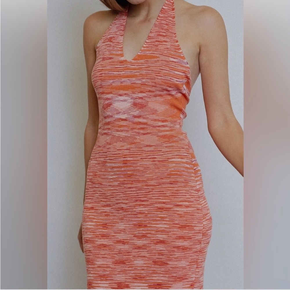 Cotton Candy LA Backless Halter Dress in Orange and Pink